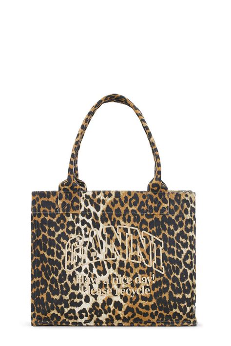 ganni leopard print tote bag